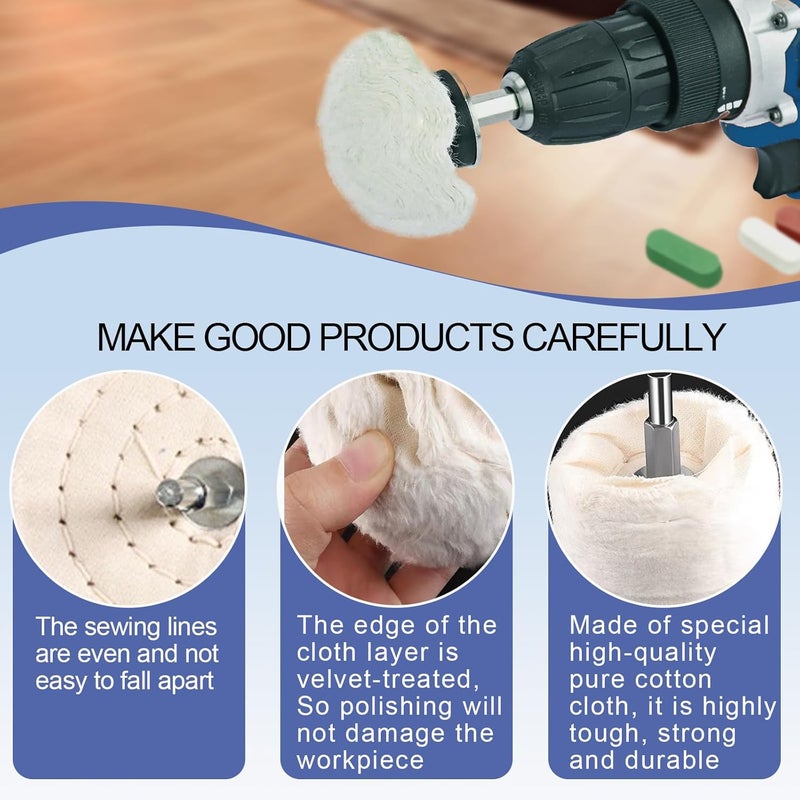neeki 6 Drill Buffing Wheels and 3 Polishing Compounds, Multi-Specification Wheel Kit for Metal, Stainless Steel, Jewelry, Wood, Ceramic, Glass, and Other Surfaces - Image 3